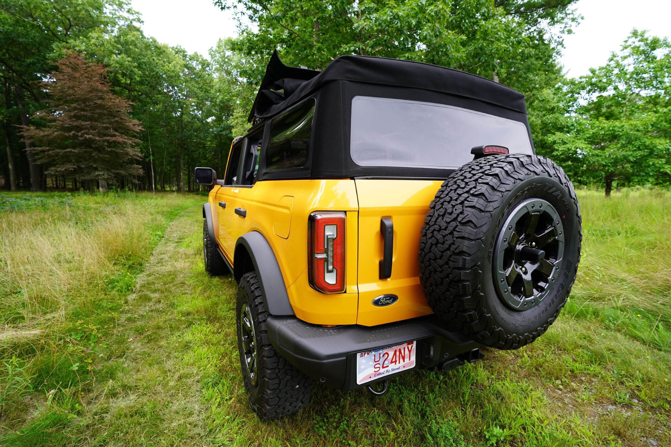 Yellow Bronco with Soft top cover